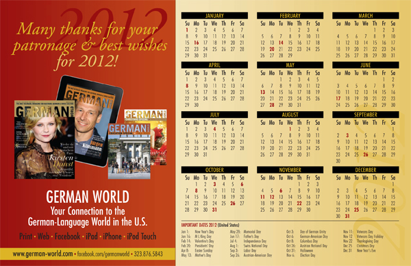 German World 2012 Calendar