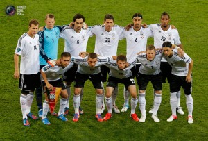 The German National Team prior to their match against Portugal at the Euro Soccer 2012 in Lviv.