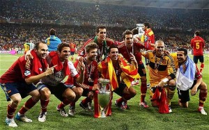 Spanish national team after winning the Euro 2012 Soccer Championship in the Ukraine against Italy.
